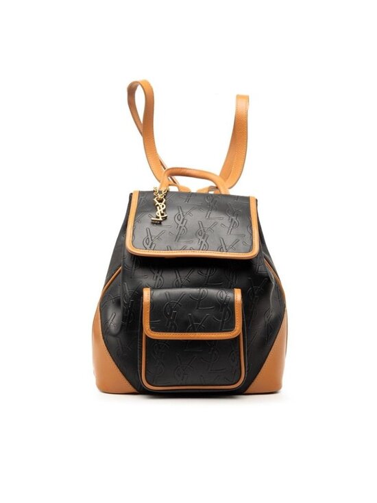 Saint Laurent YSL Logo Monogram Backpack Black Brown Leather main image 4